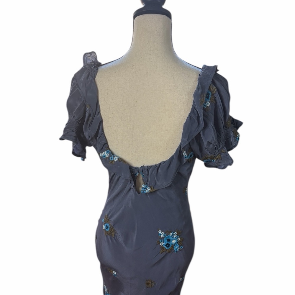New Free People Bali Santa Cruz Ruffle Blue Floral Embroidered Maxi Dress M - Picture 9 of 16